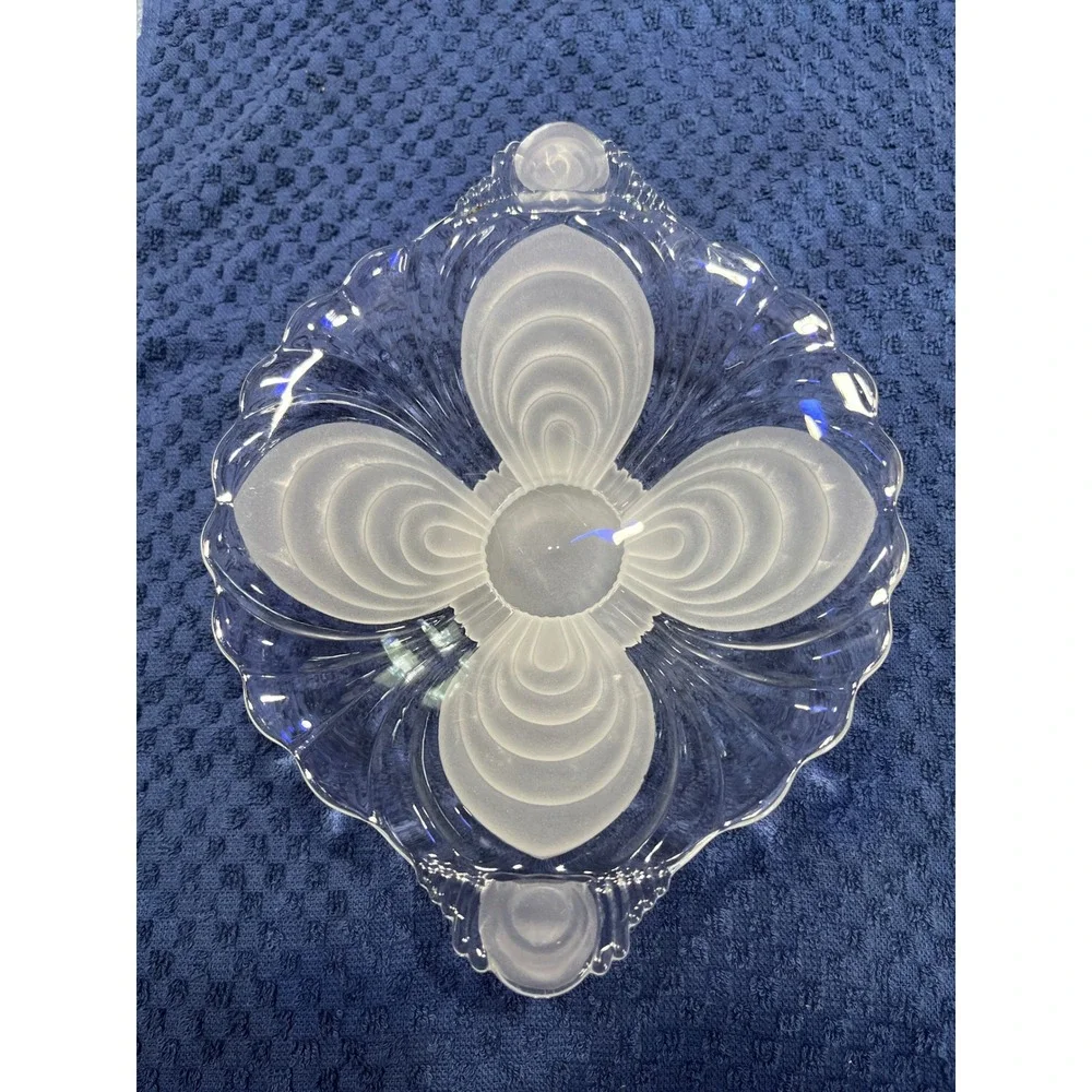 Art Deco Frosted Cambridge Moonlight Bowl Footed Scalloped Floral Design 9.5
